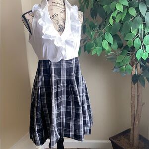 Snap Ruffled Halter Plaid Empire Waist Dress Black White Sz 9